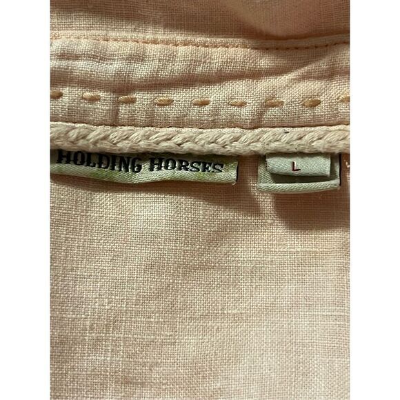 Anthropologie Holding Horses Linen McKenzie Pink Peplum Button Down Shirt oversi - Picture 10 of 12